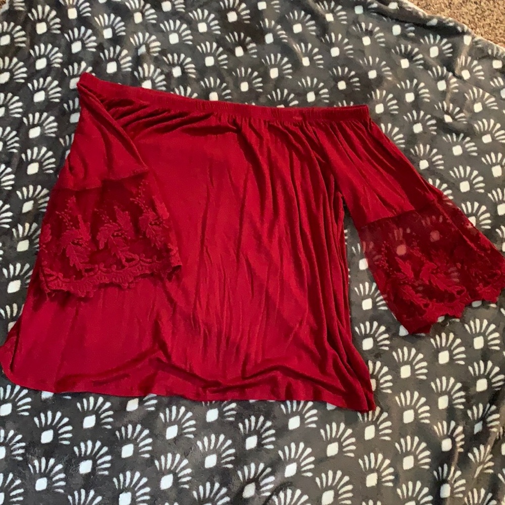 Red off the shoulder top, lace details